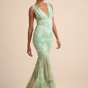 Jamie Mint Green Floral Mesh Sheer Hem Maxi Dress (lulus)